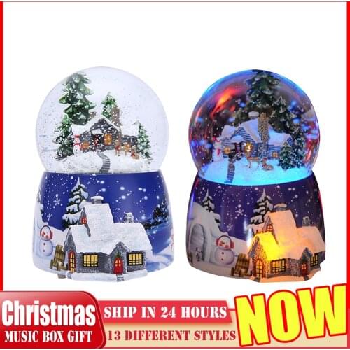 Resin Music Box Crystal Ball Snow Globe Glass Home Desktop Decor Valentine Day Gift Lights Music Sequins Crafts With Snowflakes