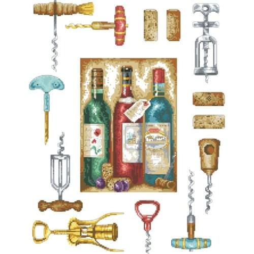 Wine set cross stitch package Bottle opener 18ct 14ct 11ct cloth cotton thread embroidery DIY handmade needlework