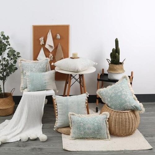 Tufted Printed Cotton Faux Linen Geometric Cushion Cover Sofa Living Room Decoration Luxury Pillow Cases Chair Couch Home Decor
