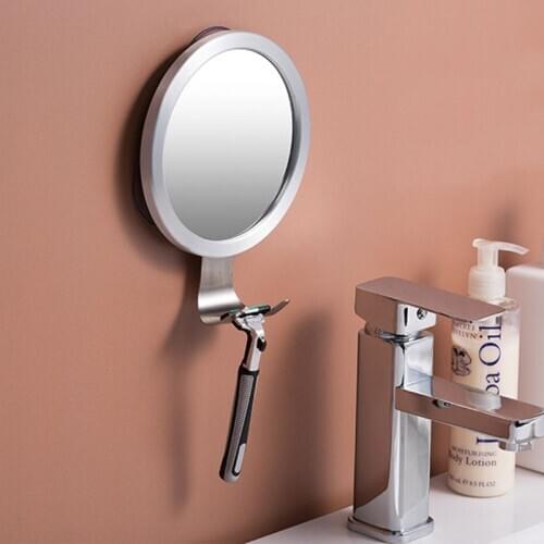 Stainless Steel Anti Fog Shower Mirror Shaving Makeup Mirrors Bathroom Supplies with Suction Cup Hook
