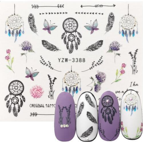 2020 New Feather Dream Catcher Water Decals Nail Sticker Flowers Lavender Watermark Flakes Slider Tattoo Nail Art Decoration