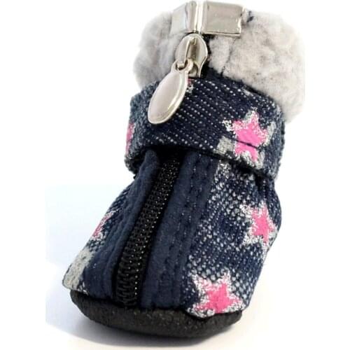 Pet Shoes Dogs Puppy Boots Denim Warm Snow Winter Lovely Anti Slip Zipper Casual Style Pet Indoor Shoes Pet Shoes