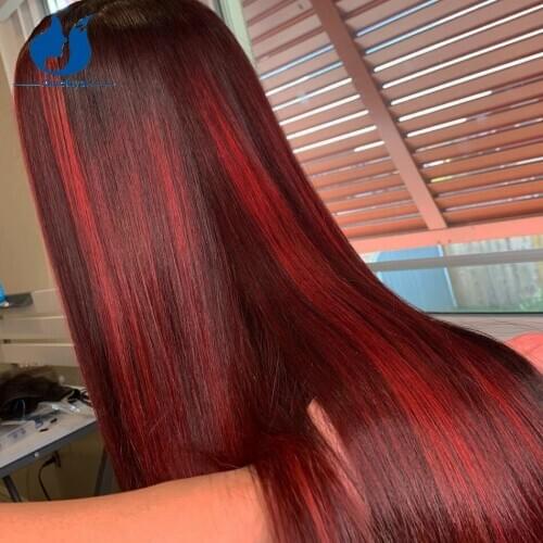 Amethyst Highlight Red Human Hair Wigs Silk Straight Lace Front Human Hair Wigs Deep Part Burgundy Lace Wigs For Black Women