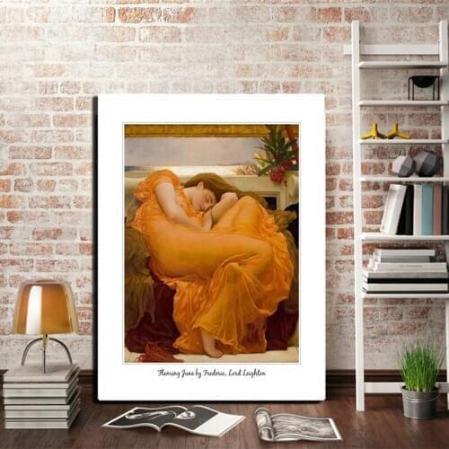 Flaming June by Lord Leighton Pre Raphaelite Classic Painting Canvas Prints Vintage Poster Gallery Wall Art Picture Home Decor