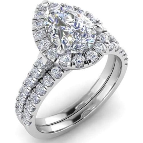 Popular Classic Solitaire Ring Water Drop 2 Pcs/Set Ring With Micro Paved Elegant Bridal Ring Wedding Anniversary Ring