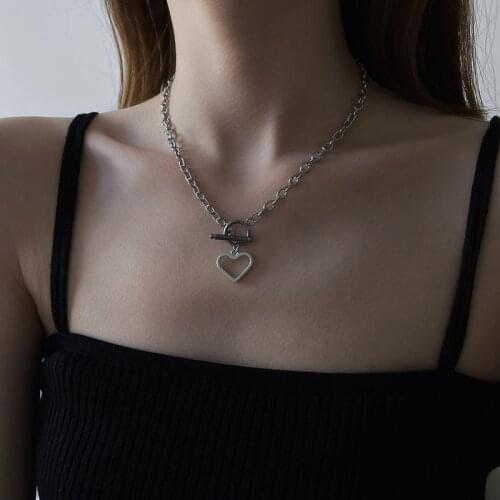 Origin Summer Stainless Steel Love Heart Pendant Necklace for Women Unusual Hollow Out Toggle Clasp Necklace Jewelry Wholesale