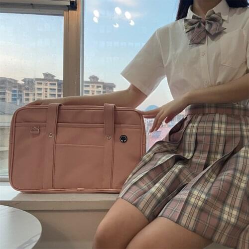 18 inch Black Pink Waterproof Japanese High School Student Backpack ShoulderJK Commuter PU Leather Book Travel Messenger Handbag