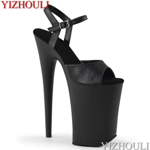 Sexy stiletto 23 cm high classic matte black gladiator sandals, 9 inches over pole dancing party sandals