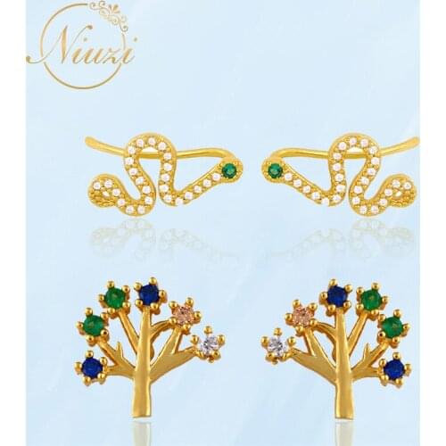 New Womens Snake Stud Earrings Piercing Korea Cute Fashion Wisdom Tree Colorful Earrings Gold Color Luxury Fine Female Jewelry