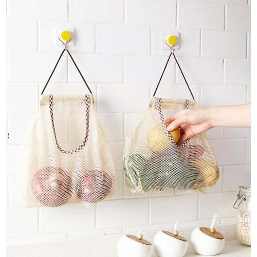 Totes Mesh Woven Bag Produce Shopping Organizer Kitchen Hanging Sorting Pocket Reusable Fruit Vegetables Shopping Storage Bags