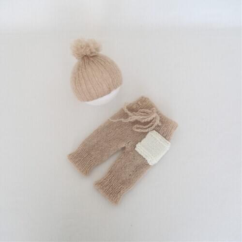 Pom Pom Newborn Hat and Pant Knitted Baby Boy Cap Crochet Outfit for newborn Photogaphy Props Handknitted Baby GIrl Bonnet Suit