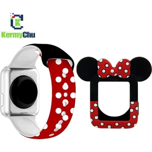 Silicone Band For Apple Watch Series 6 5 4 3 2 1 Cartoon Mouse Frame Case For IWatch 44mm 40mm 38mm 42mm Minnie Wristband Strap