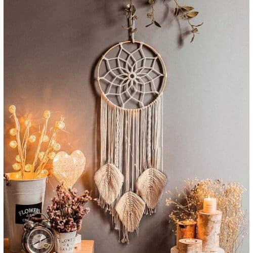 Nordic Star Moon Sun Dream Catcher Macrame Home Wall Boho Decor Girls Kid Nursery Garden Decoration Wind Chimes With Light Gifts