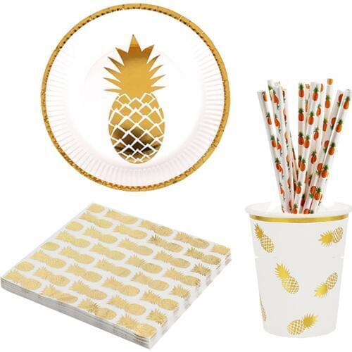 Summer theme party Pineapple paper plate/cup/napkin straw Fruit Festival decoration Wedding Birthday Party Disposable tableware