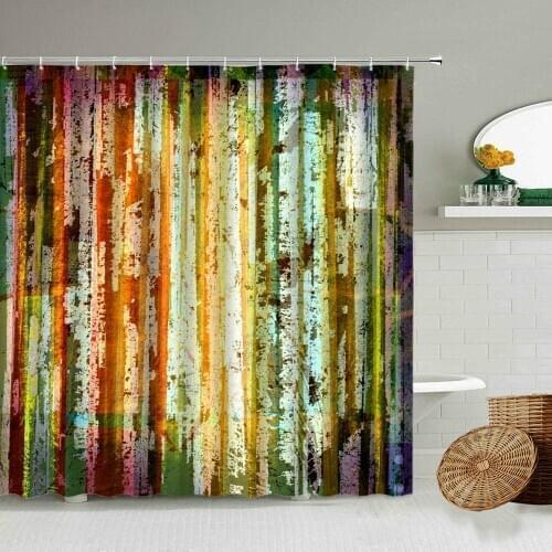 Retro Wooden Pattern Shower Curtain Graffiti Country Farmhouse Design Bathroom Bathtub Decoration Waterproof Polyester Curtains