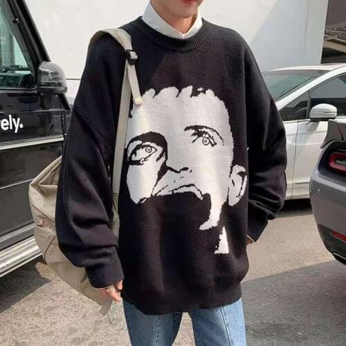 Cartoon Character Jacquard Vintage Knit Sweater Men Women Pullover Plus Size Hip Hop Tops Harajuku Female Fall Winter Sweaters