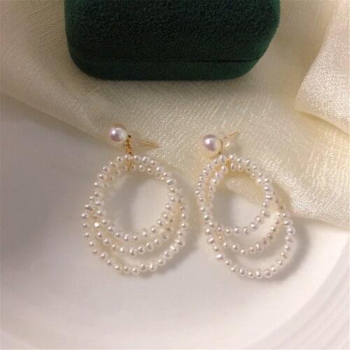 Pearl Circle Earrings Bohemian Vintage Silver S925 Needle for Women and Girls Trendy