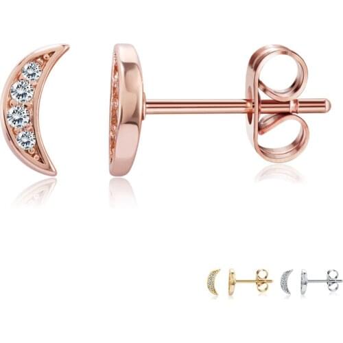 ZEMIOR Fashion Moon Stud Earrings For Women 5A Clear Cubic Zirconia Romantic 3 Colors Small Earring Anniversary Hot Sale Jewelry