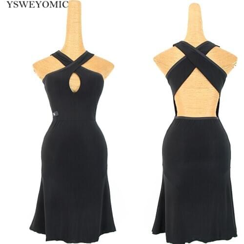 Girls Latin Ballroom Dress Samba Dancing Costume Halter Polyester Soft Material Hollow Sexy Dance Dress With Chest Pad L294