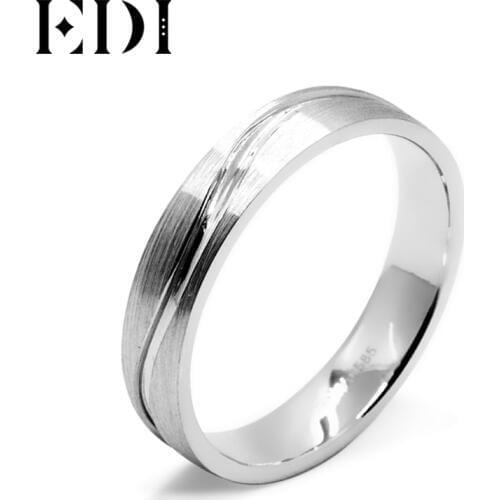 EDI Pure Gold Engagement Ring To Man And Women 14k White Gold Brushed Metal Face Eternal Ring Wedding Band Lovers' Rings