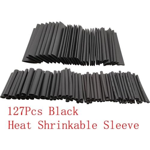 127Pcs/Set Black Heat Shrinkable Tube Assorted Polyolefin Insulation Heat Shrink Sleeving Wire Cable Wrap Tubing Shrinkage 2:1