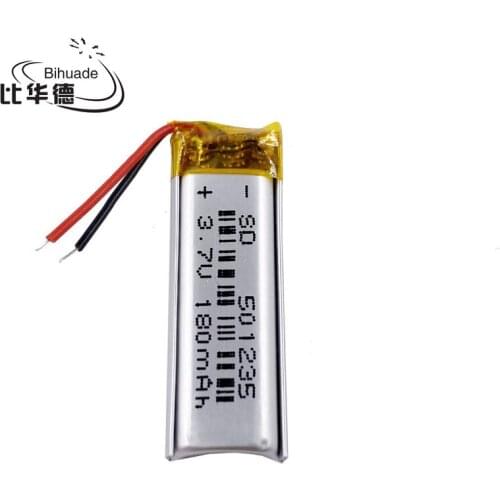 Free shipping 5pcs/lot 3.7V 180mAh 501235 Lithium Polymer Li-Po li ion Rechargeable Battery For Mp3 MP4