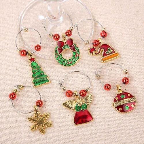 6Pcs/lot Christmas Wine Glass Decoration Charms Party New Year Cup ring Table Decorations Xmas Pendants decoracion navidad