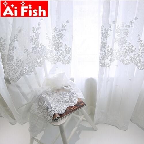 White Lace Delicate Wave Bottom Elegant Scarves Tulle Curtain for Living Room Window Kitchen Curtain Short Valance Panel ZH024#5
