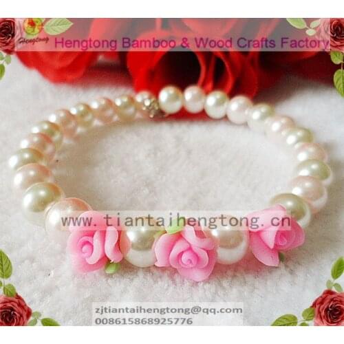 Free ship 5pcs/lot cute 8mm one row glass bracelet, pearl bangle, flower bracelet, beaded bangle with soft clay bead