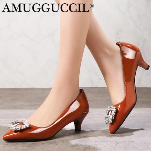 Plus Big Size 31-45 Real Leather Black Caramel color Fashion Sexy Mid Heel Girl Female Lady Women Shoes Pumps D1180