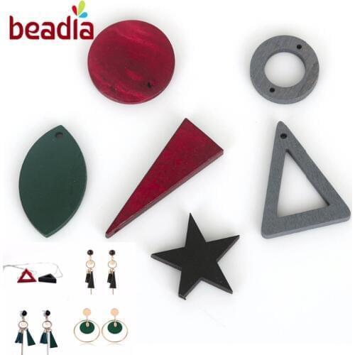 New Wood Beads Charm Pendant Round Star Oval Triangle Shape Fit European Earring Jewelry Findings For DIY Handmade Necklace