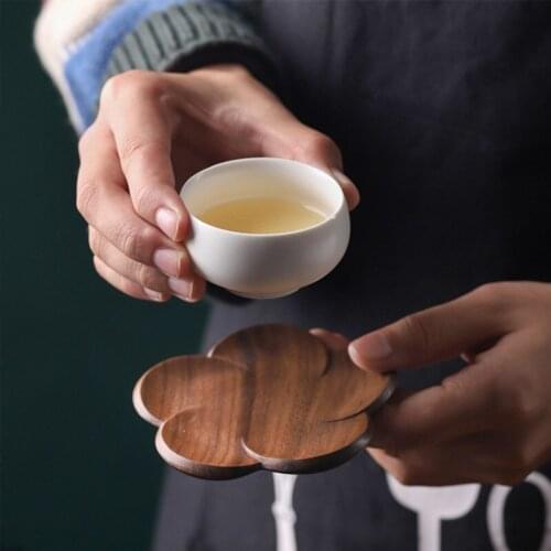 Wooden Flower Petal Cup Mat Tea Coffee Cup Pad Heat Resistant Hot Water Mug Accessories Home Kitchen Tools