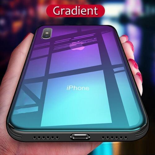 SMILYOU Gradient Glass Case for iPhone 7 8 Plus X XS Max XR Tempered Glass Back Cover for iPhone 6 6S Plus Transparent Case