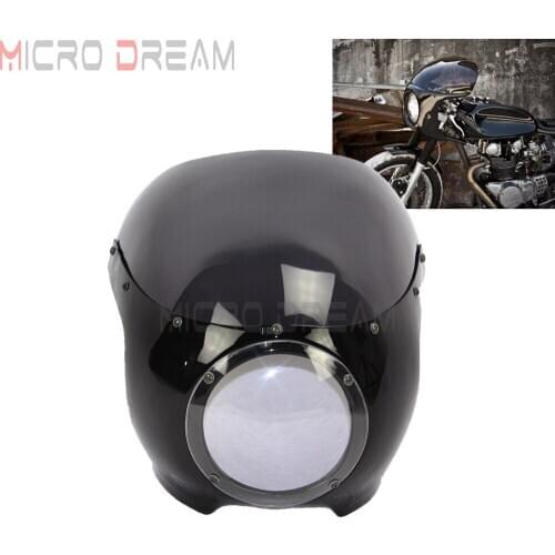 Cafe Racer Retro Black 5 3/4" Headlight Fairing Smoke Windshield Motorcycle Drag Head Light Mask Screen For Harley Touring Dyna