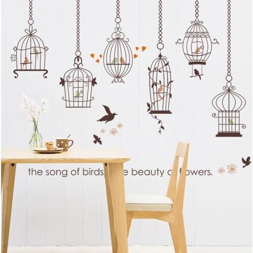 Bird Cage flower cartoon Wall Sticker for Living room Bedroom Kids Room kindergarten window shop Home Decor Wall Decal
