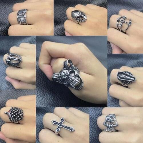 Retro cross ring silver color metal punk open adjustable animal exaggerated ring ladies and mens party jewelry gifts