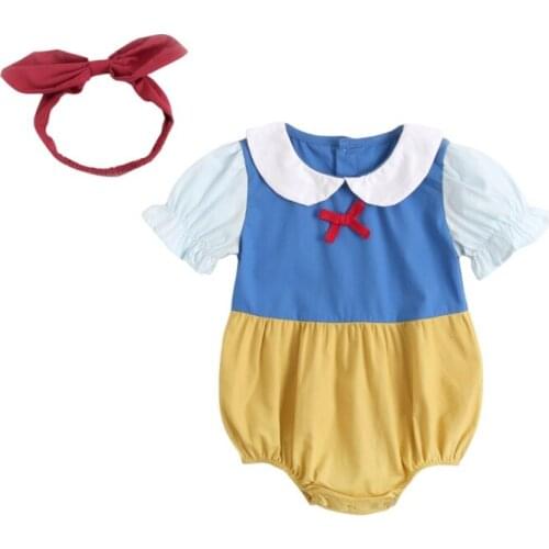2Pcs Baby Girls Costume Romper Short Sleeve One Piece Summer Princess Baby Girl Clothing Jumpsuits+Headband 0-24M 2021