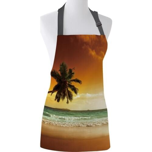 Kitchen Apron Sunset Beach Coconut Tree Wave Adjustable Canvas Aprons for Men Women Kids Home Cleaning Tools