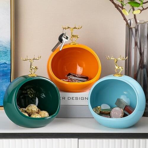 Metal Mini Deer Figurines,Table Decoration,Keys Sundries Ceramics Storage Box,Home Living Room Decor,Multifunction Ornaments