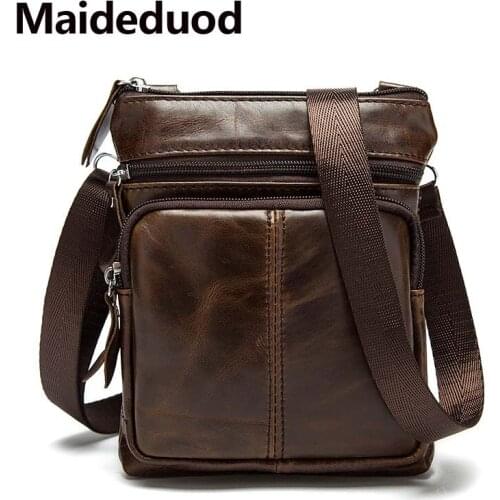 Maideduod Mens Bag Genuine Leather Crossbody Bags for Men ipad Flap zipper Messenger Bag Men Leather Shoulder Bags Male Handbag