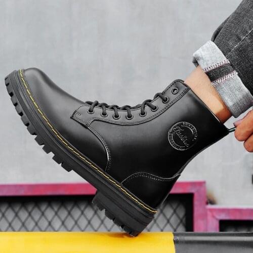Men Boots Autumn Winter Ankle Boots Genuine Leather Casual Shoes Man Punk Leisure Motorcycle Cowboy Botas Outdoor Warm Snow Boot