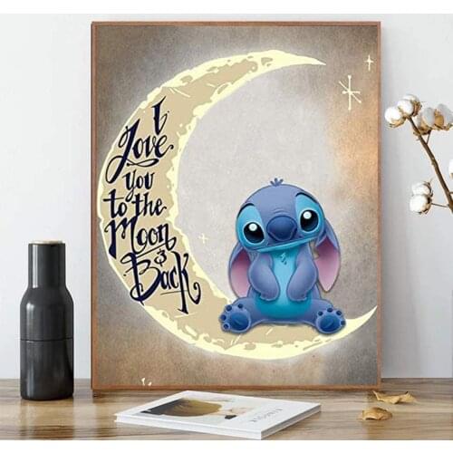 5D DIY Diamond Painting Set Disney I Love You to the Moon Back Lilo Stitch Cross Stitch Kits Full Drill Rhinestones Decor Gift