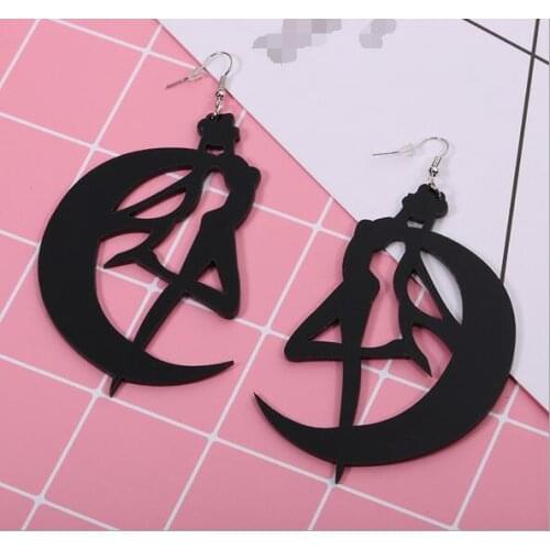 2017 new fashion black acrylic moon girl drop earrings for women girl jewelry cartoon simple style dancing girl earrings