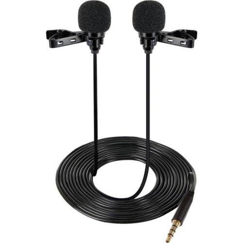 Mini Lavalier Lapel Microphone Dual Headed Recording Clip On Mic for iPhone iPad Samsung Tablet -Drop