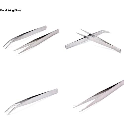 2Pcs Straight Curved Tweezer Stainless Steel Industrial Anti-Static Tweezers Tools For Crawler Repair Dental Tools