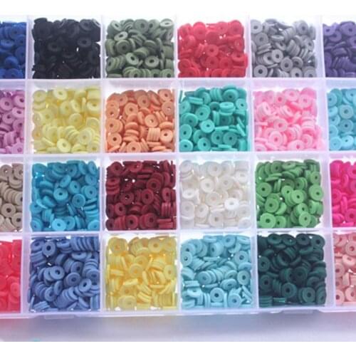 4800Pcs 24 Colors 6mm Flat Round Polymer Clay Disc Loose Spacer Bead DIY Jewelry Q0KE