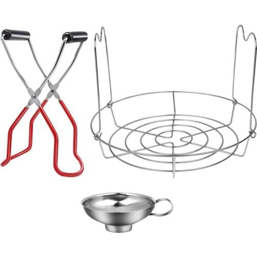 Canning Jar Lifter Kit, Canning Jar Lifter with Grip Handle Stainless Steel Jam Funnel with Steamer Canning Rack