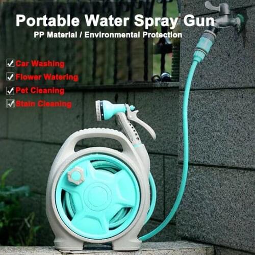 HEMAN Mini Portable Garden Pipe Hose Reel Cart With Water Spray Gun Set Agricultural Home Garden Storage Suit Cart Car Wash Hose