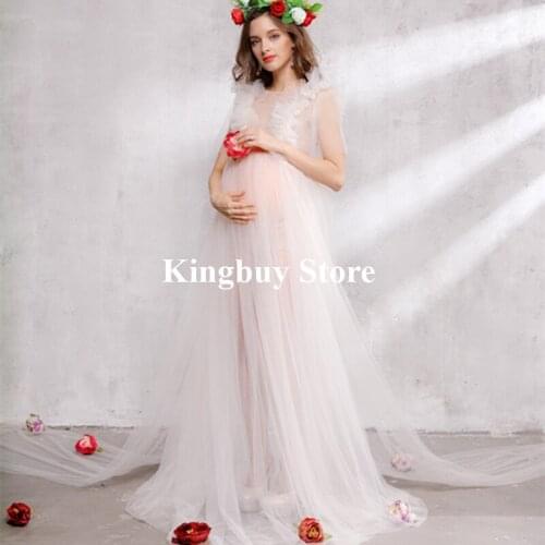 Kingbuy Photography Props Maternity Dresses for Photo Shoot Pregnancy Dress Pregnant Mesh Perspective Elegant Studio Clothes