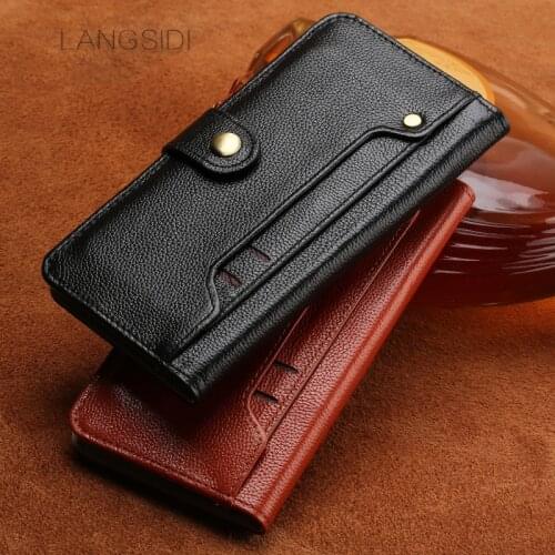 Luxury Case ForMeizu Pro 7 Handmade Genuine Leather Wallet Flip Cover Card Slot Business Holster small litchi texture